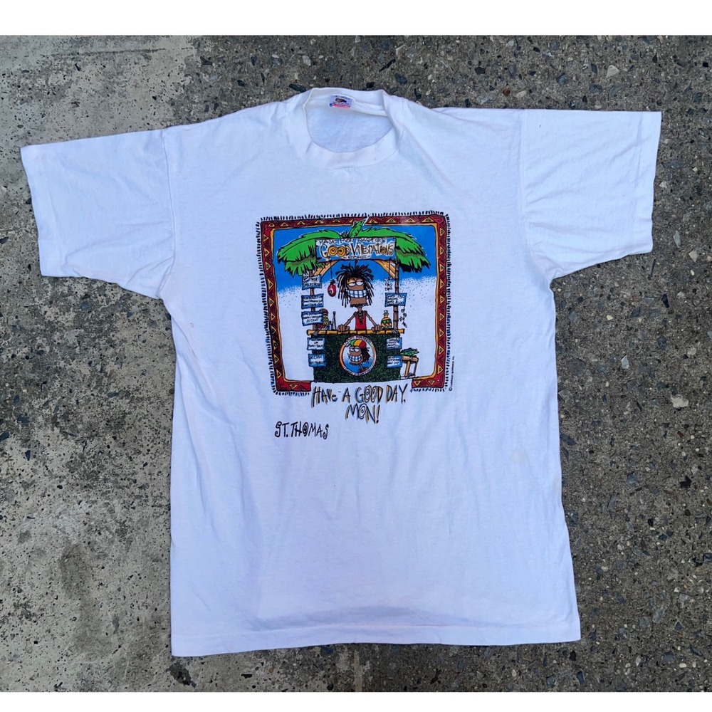 Vintage 90s Fruit of the Loom St Thomas Rasta Shirt Mens L Single Stitch USA